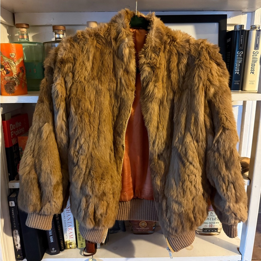 Vintage Faux Fur Bomber Jacket in Tan